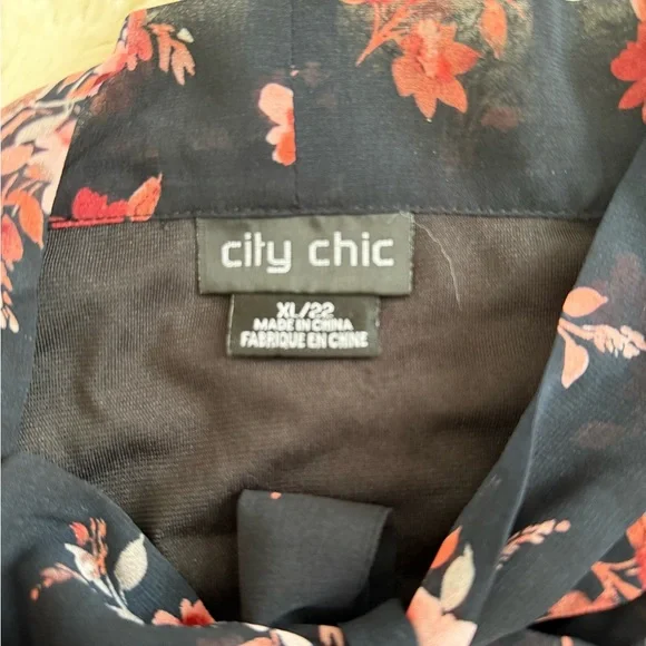 CITY CHIC Floral Chiffon Midi Dress Tie Neck Ruffle Hem Plus Size 22 🌸🖤 - Picture 6 of 9